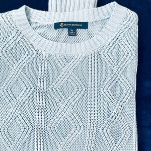 🩵Brooks Brothers Crew Neck Diamond Cable-knit Pullover Sweater, Size M, Sky Blue